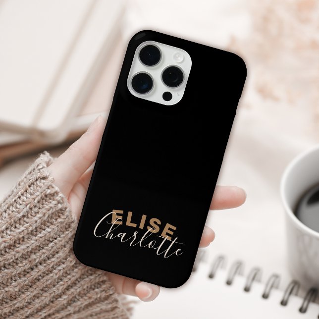 Custom Modern Black Gold Feminine Script Name Case-Mate iPhone Case (Creator Uploaded)