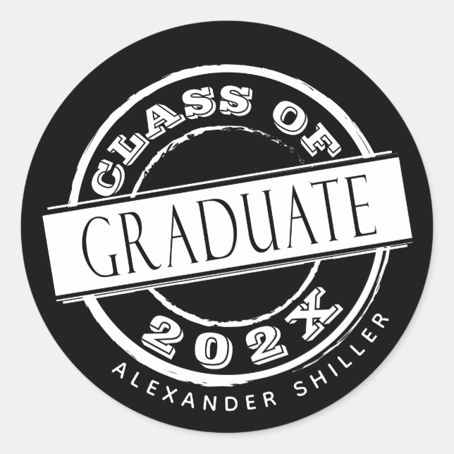 Custom Modern Black Graduate  Classic Round Sticker (Front)