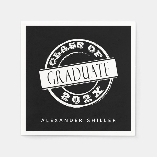 Custom Modern Black Graduate Napkin (Front)