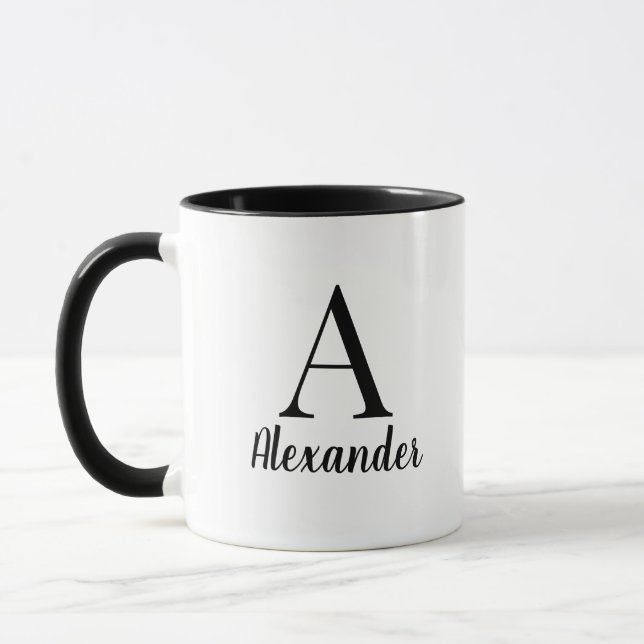 Custom Modern Black Monogram Name Mug (Left)