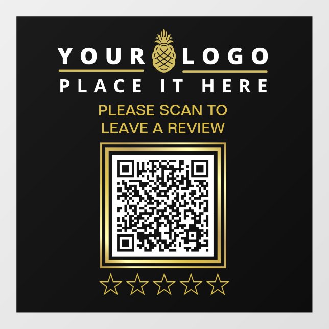 Custom Modern Black QR Code Business Logo Review Window Cling (Sheet)