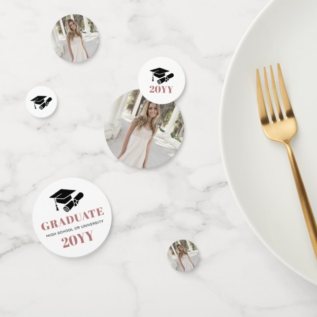 Custom Modern Black Rose Gold Graduation Photo Confetti (Group)