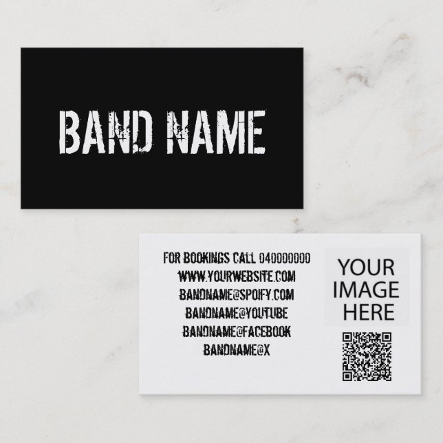 Custom Modern Black & White Band QR Code Business Card (Front/Back)