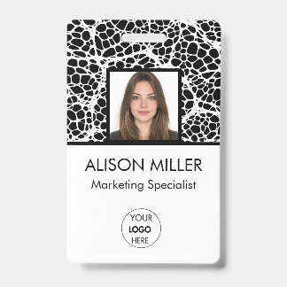 Custom Modern Black & White Employee Photo ID  Badge