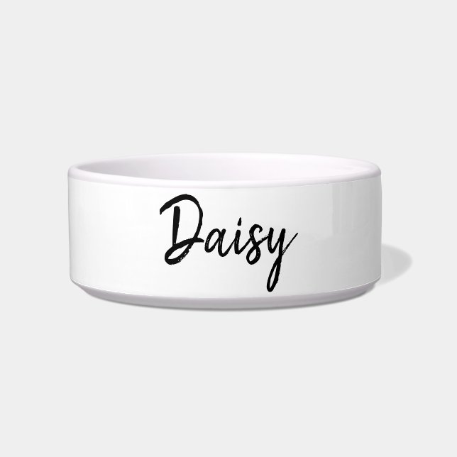 Custom Modern Black & White Girl Dog Bowl Chic Cat (Front)