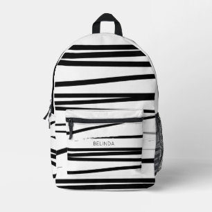 Custom Modern Black & White Lines Abstract Art  Printed Backpack