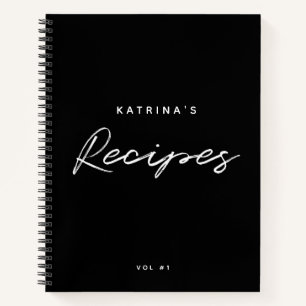 Custom Modern Black White Minimalist Script Recipe Notebook