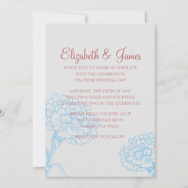 Custom Modern Blue and Red Wedding Invitations (Front)