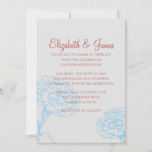 Custom Modern Blue and Red Wedding Invitations