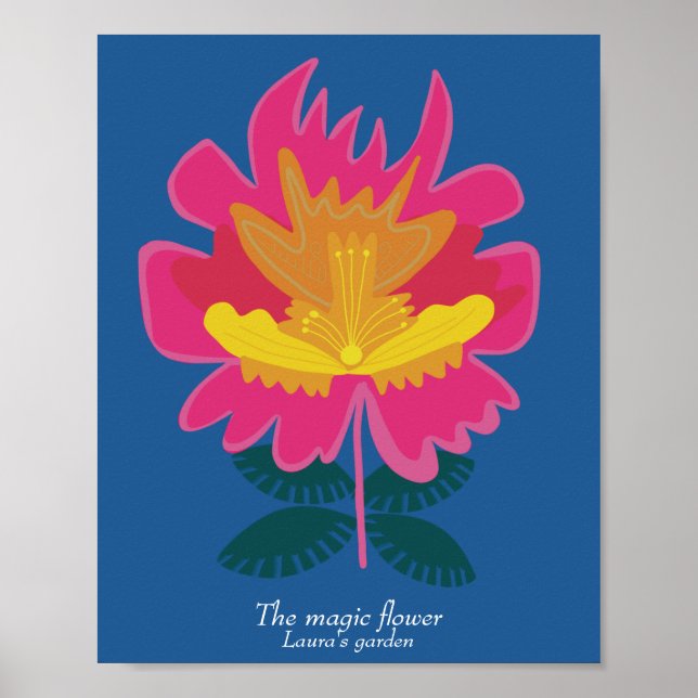 Custom modern blue floral garden wall poster (Front)