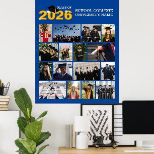 Custom Modern Blue Graduation Photo Poster