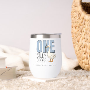 Custom Modern Blue One Silly Goose First Birthday