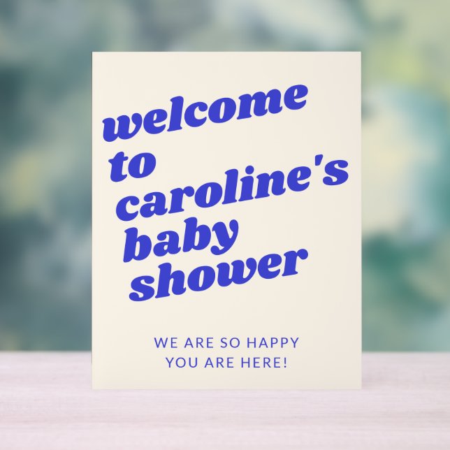 Custom Modern Blue Retro Baby Shower Welcome  Acrylic Sign (Neutral)