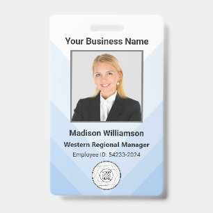 Custom Modern Blue White Business Employee Photo ID Badge