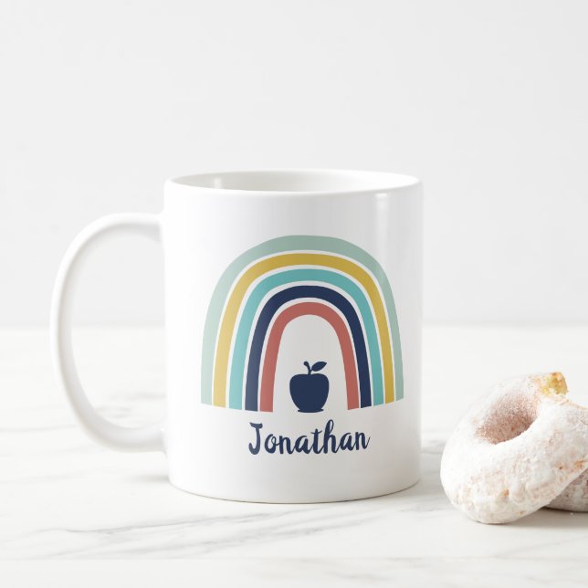 Custom modern boho apple fruit rainbow coffee mug (With Donut)