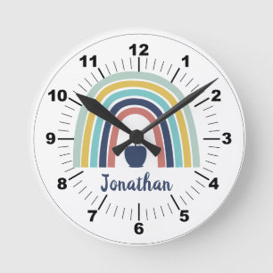 Custom modern boho apple fruit rainbow round clock