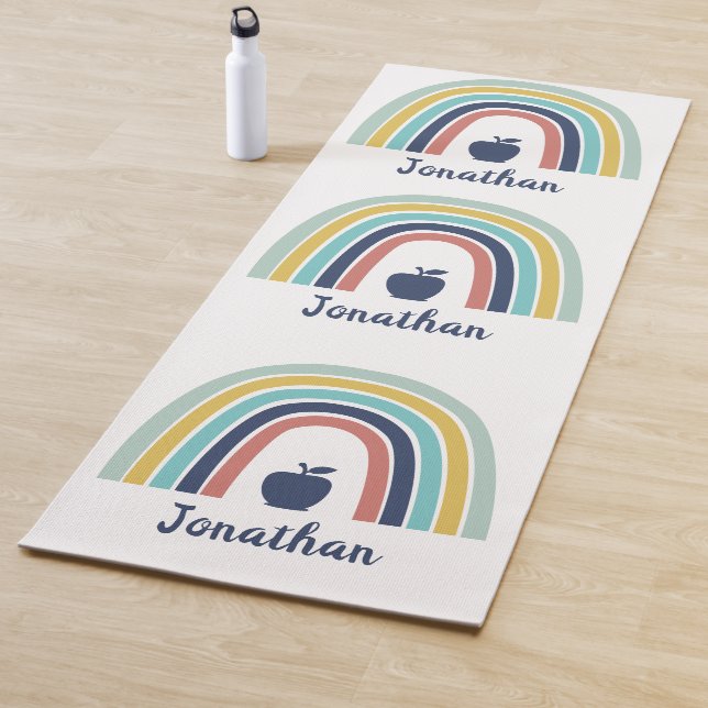 Custom modern boho apple fruit rainbow yoga mat (In Situ)