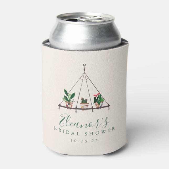 Custom Modern Boho Plants Bridal Shower Can Cooler (Can Front)