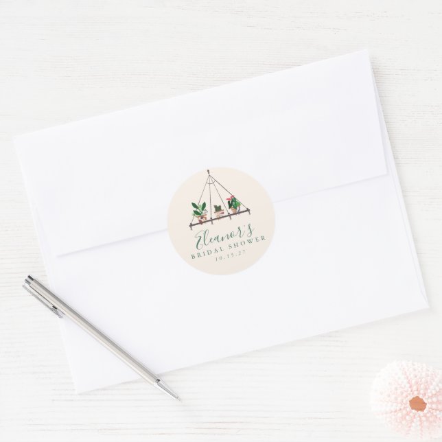 Custom Modern Boho Plants Bridal Shower Classic Round Sticker (Envelope)