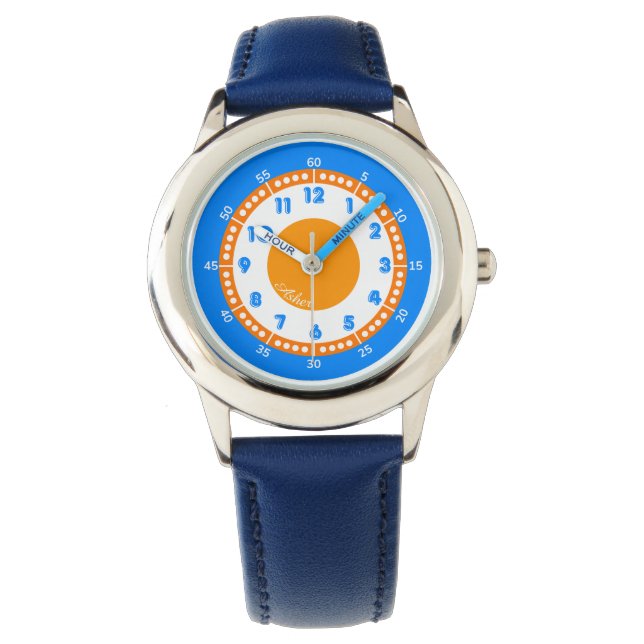Custom Modern Bold Blue & Orange Educational Watch (Front)