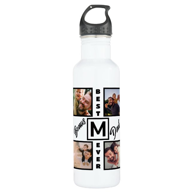 Custom Modern Bonus Dad Stepdad 4 Photo Collage 710 Ml Water Bottle (Front)