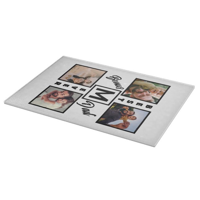 Custom Modern Bonus Dad Stepdad 4 Photo Collage Cutting Board (Corner)