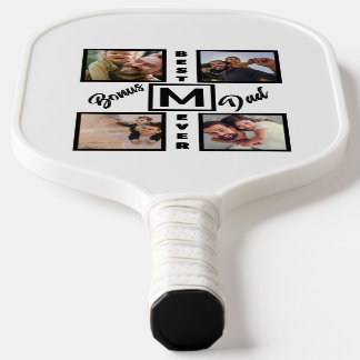 Custom Modern Bonus Dad Stepdad 4 Photo Collage Pickleball Paddle