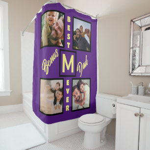 Custom Modern Bonus Dad Stepdad 4 Photo Collage Shower Curtain