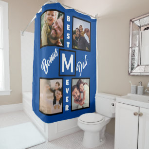 Custom Modern Bonus Dad Stepdad 4 Photo Collage Shower Curtain