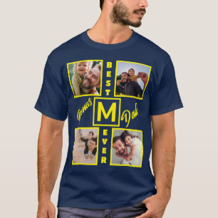 Custom Modern Bonus Dad Stepdad 4 Photo Collage T-Shirt