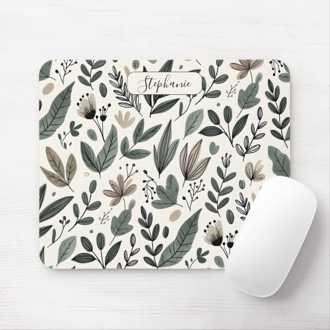 Custom Modern Botanical Office Pattern Mouse Mat (With Mouse)