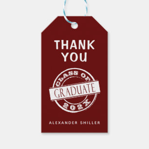 Custom Modern Burgundy Graduate Thank You Gift Tags