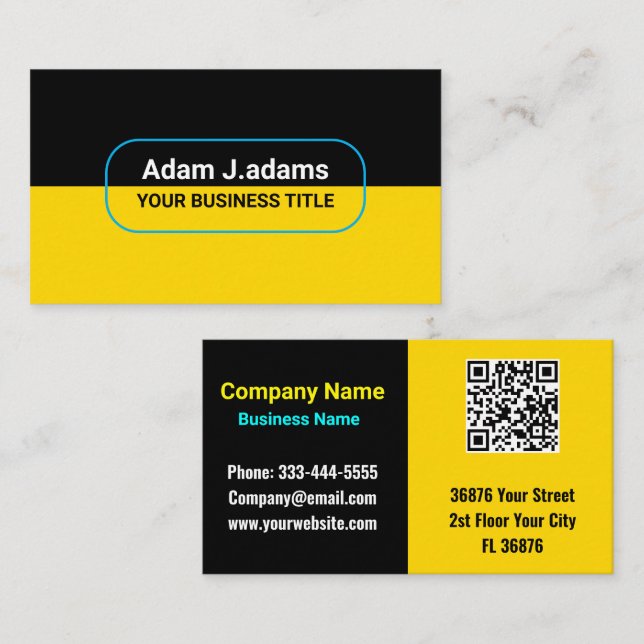 Custom Modern Business Name (qr-code) Black & Gold Card (Front/Back)