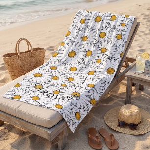 Custom Modern Chic Summer Daisy Floral Pattern Bea Beach Towel