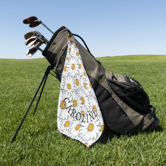 Custom Modern Chic Summer Daisy Floral Pattern Golf Towel (Green)