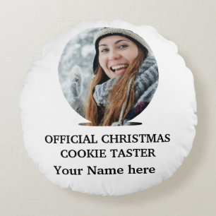 Custom modern Christmas cookie photo template Round Cushion