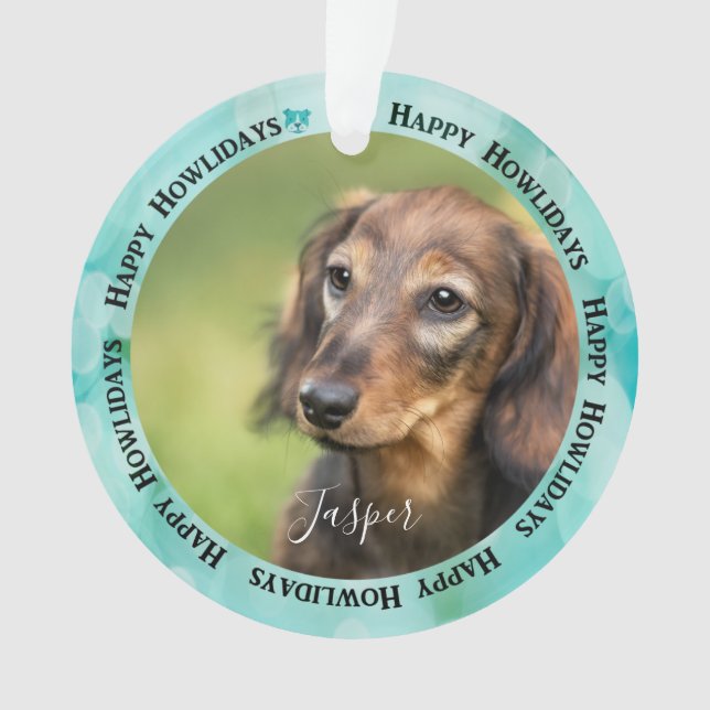 Custom Modern Christmas Dog Photo Ornament (Front)