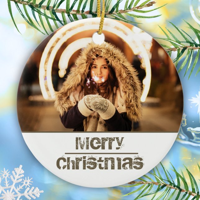 Custom Modern Christmas Holiday Photo Ceramic Tree Decoration (Creator Uploaded)