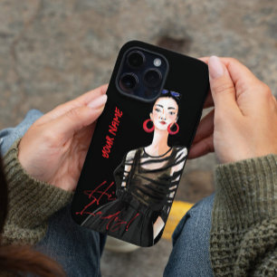 Custom Modern City Girl Black Red Graphic iPhone 16 Case