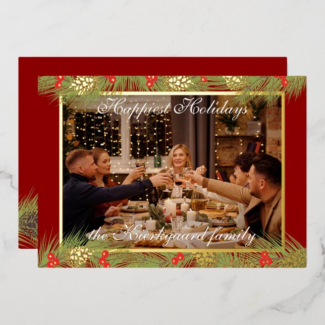 Custom Modern Classic Chic Happiest Real Gold Foil Holiday Card (Front/Back)