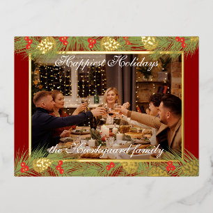 Custom Modern Classic Chic Happiest Real Gold Foil Holiday Postcard