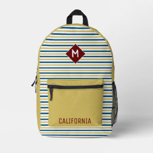 Custom modern classic stripes Beige Navy Burgundy Printed Backpack