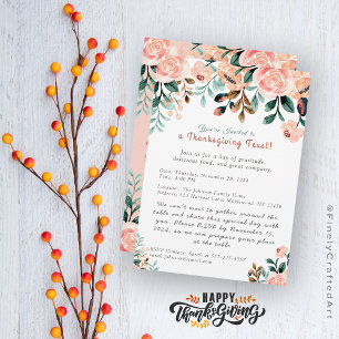 Custom Modern Colourful Floral Thanksgiving Holida Invitation