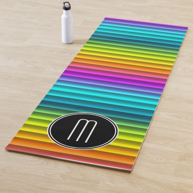 Custom Modern Colourful Rainbow Stripes Pattern Yoga Mat (In Situ)