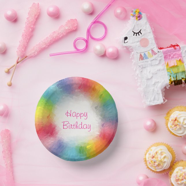 Custom Modern Colourful Template Happy Birthday Paper Plate (Party)