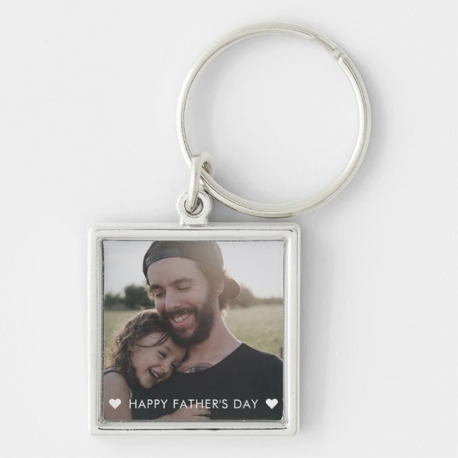 Custom Modern Cool Happy Father's Day Photo Key Ring (Front)