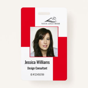 Custom Modern Corporate Employee ID Badge Red