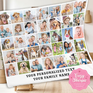 Custom Modern Cute Family Gift 35 Photos Collage Sherpa Blanket