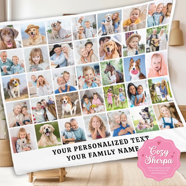 Custom Modern Cute Family Gift 35 Photos Collage Sherpa Blanket (Creator Uploaded)