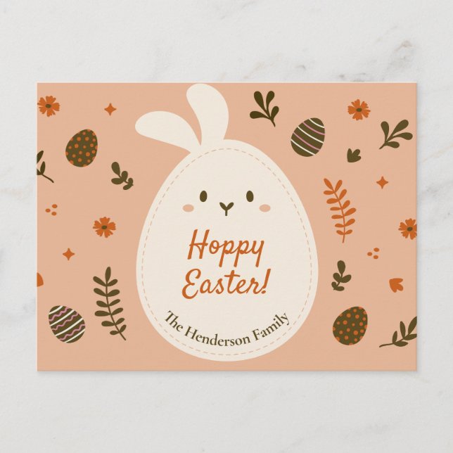 Custom Modern Cute Hoppy Easter Egg Shaped Bunny Postcard (Front)